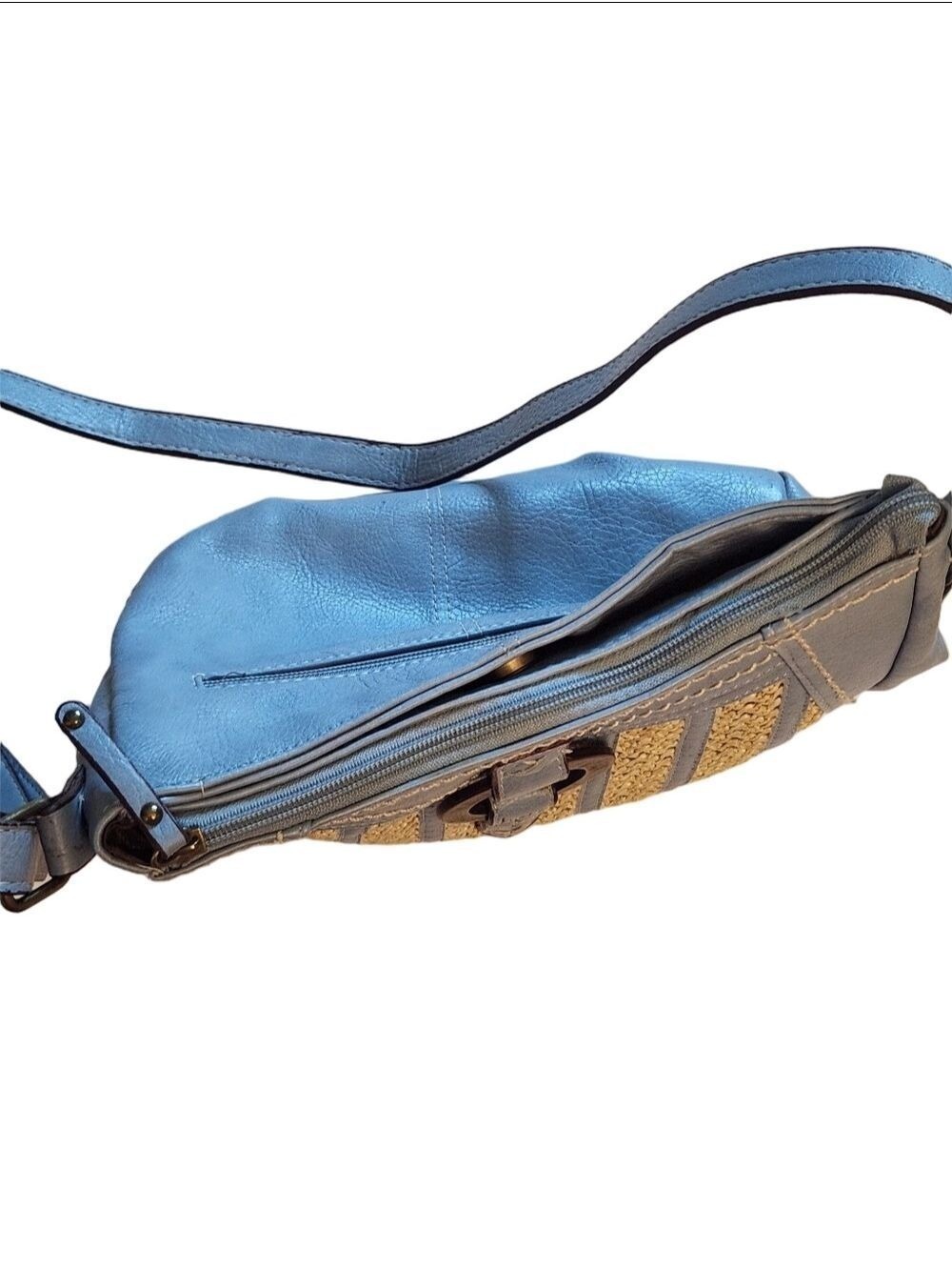 b.ø.c. Born Concept Cornflower Blue Faux Leather & Woven Straw Crossbody Bag - Picture 13 of 16